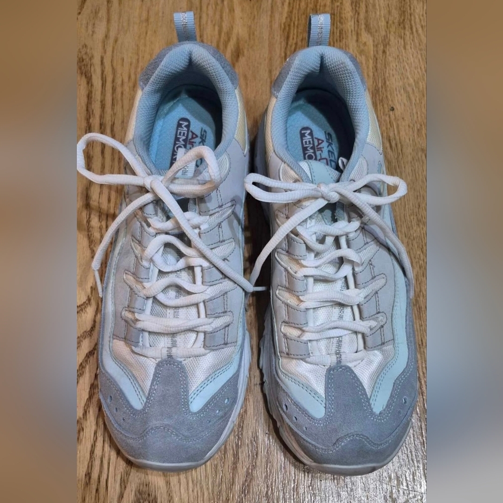 Skechers D'Lites Lace-Up Memory Foam Sneakers in Light Blue and Gray